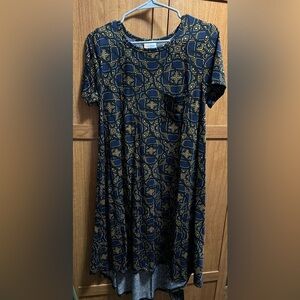 Geometric Patterned Dress in Blue and Gold